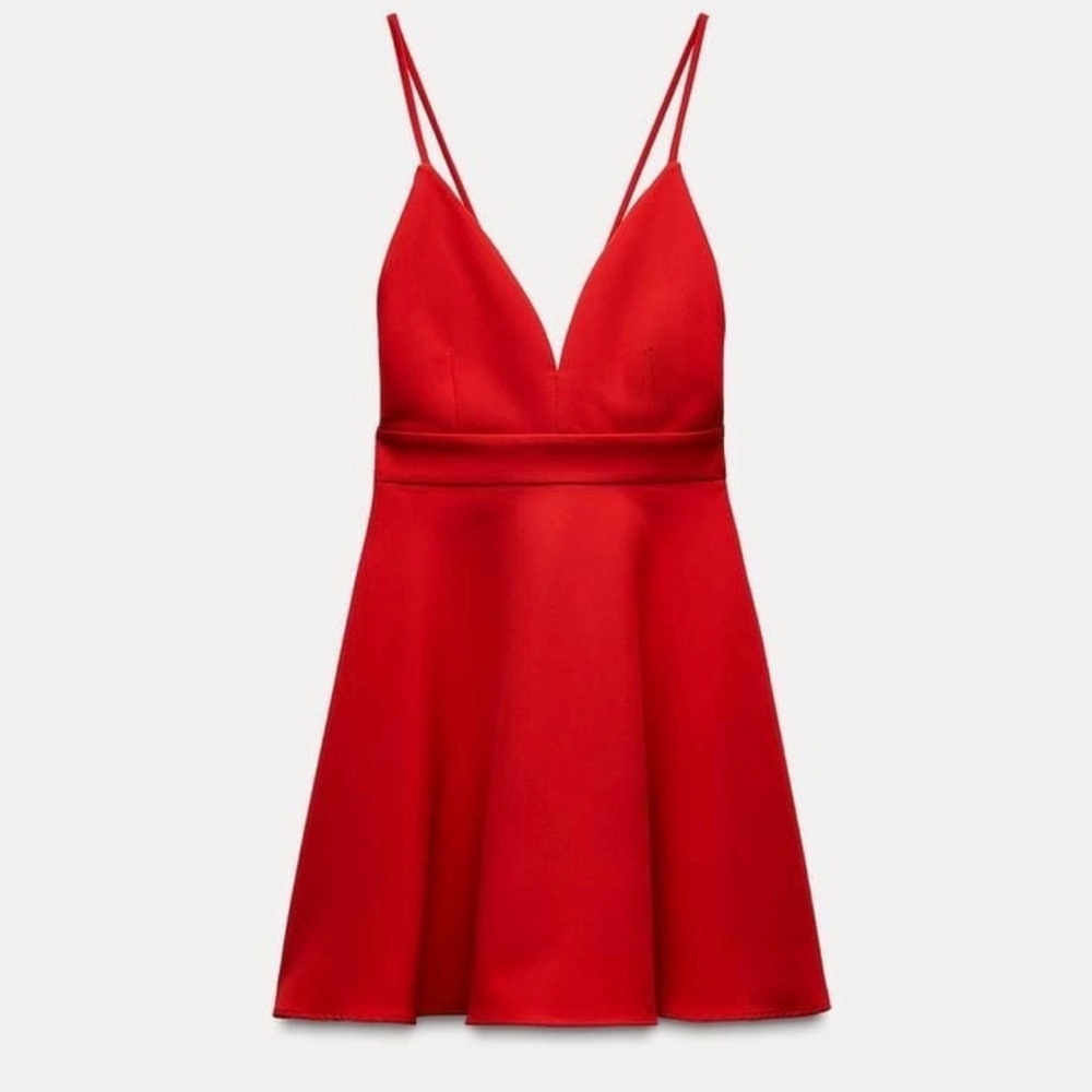 Zara Elegant V Neck Red Dress Size Medium